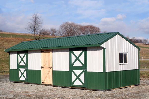 10x30 Shed Row Horse Barn with Two Stalls and Tack