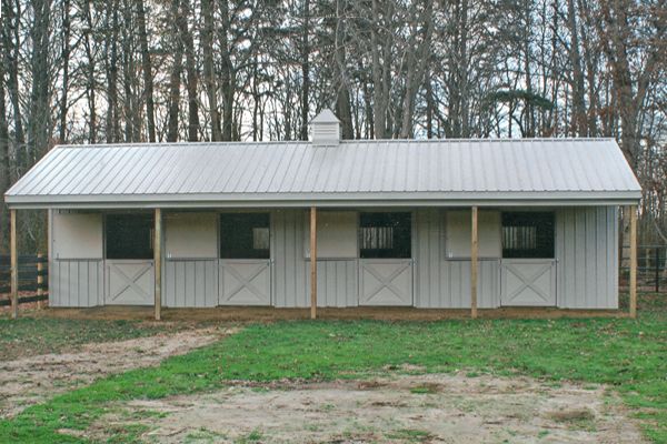 10X44 Metal Shed Row Horse Barn -3 Stalls & Tack with 10'' Overhang