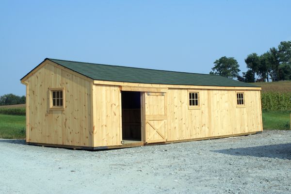 12' x 26' Shed Row Horse Barn with 12' Storage Area, Back View