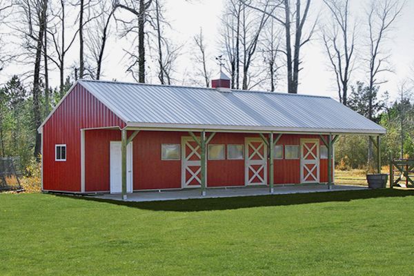 12'x48' Shed Row Horse Barn with 3 Stalls & Tack
