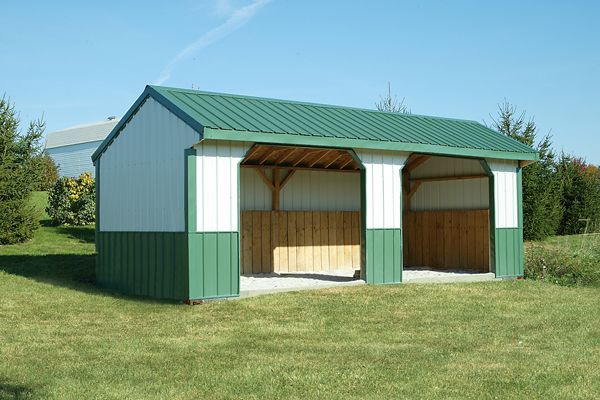 10x24 Horse Barn, Metal Run-in Shed with Two Openings