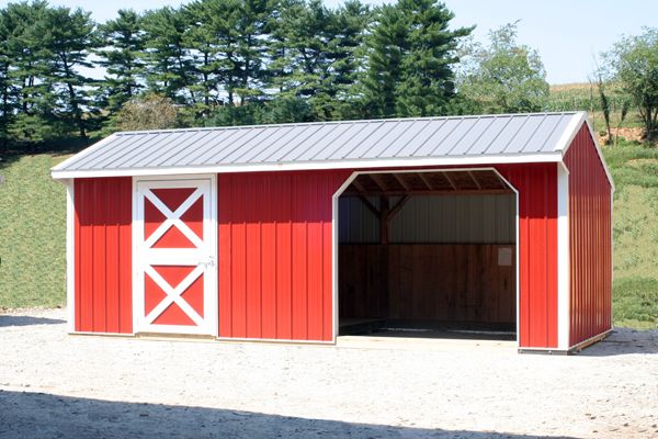 12x24 Horse Barn, Metal Run-in with Tack & One Opening