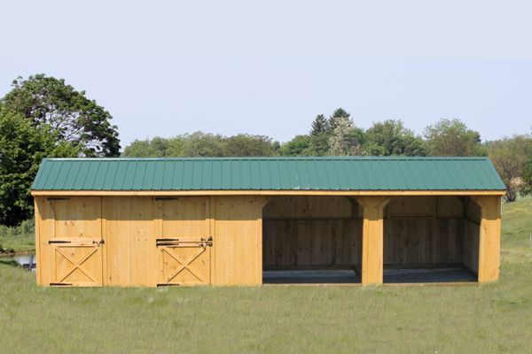 10x36 Wood Horse Barn, Run-in Shed With Metal Roof, Stall and Tack