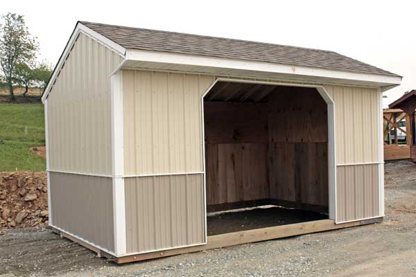 10x16 Run-in,  Shingle Roof & Two-Toned Metal Siding, One Opening