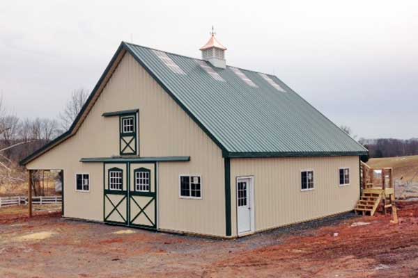 36x48 Modular Horse Barn - 29-gauge Metal Siding and Roof