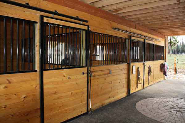 Stall Fronts in 36x36 Modular Horse Barn.   Finished with 2 x 8 T&G Southern Yellow Pine