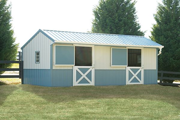 12X24 Shed Row Horse Barn, Two Tone Metal Siding and Roof
