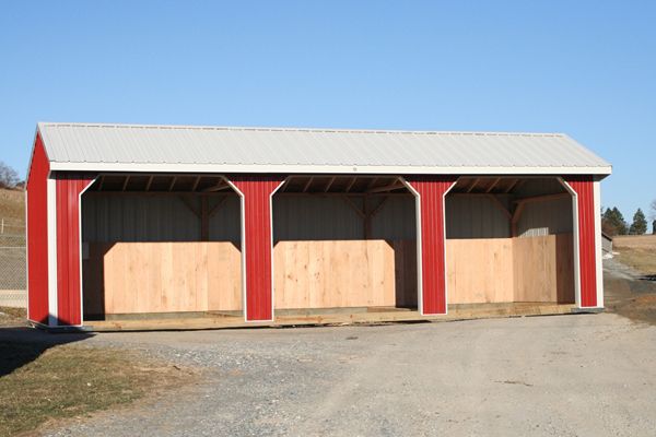 10x30 Horse Barn Metal Run-in Shed with Three 8x7 Openings