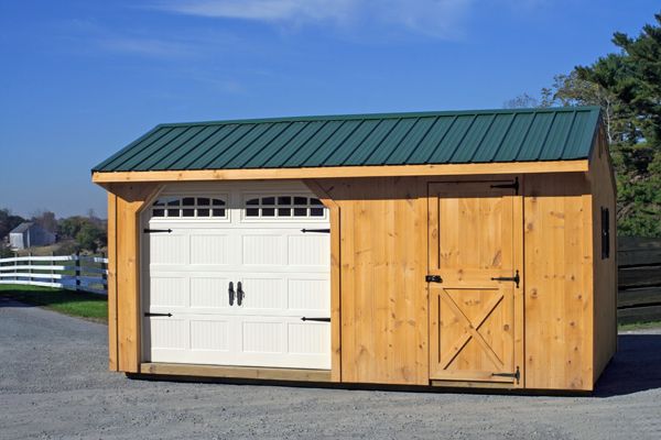 12x30 Garage/Woodshed Combo, Stained Wood, Double Garage Doors.