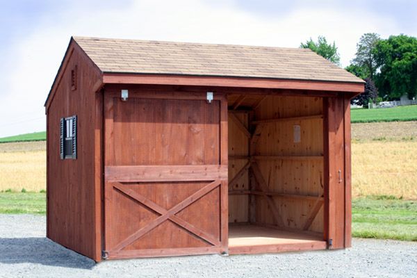10x12 Wood  Storage-Cedar Stain Sliding Doors