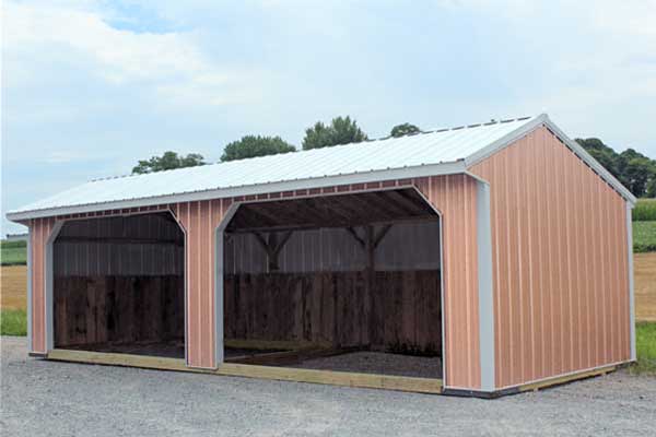 12x30 Copper Metal Run-in Horse Barn, Two 12x7 Openings 