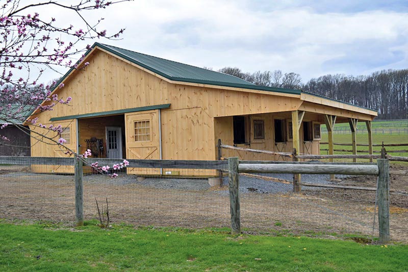 36x36 Modular Horse Barn, 10' Overhang, 4 Stalls, Feed & Wash
