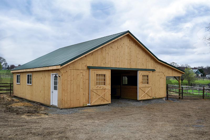 36' x 36' Modular Barn with Four Stalls, Wash, Tack and Feed room.
