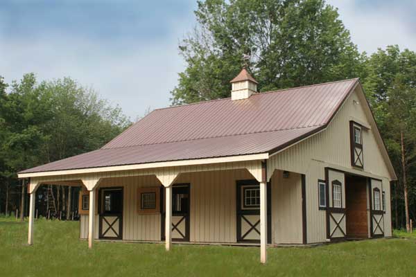36x36 Modular Horse Barn with 10' Overhang-Front View