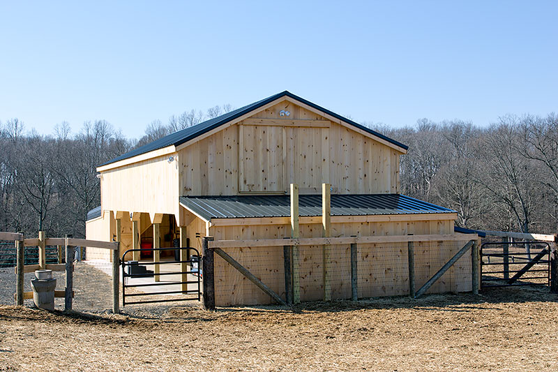 Two Story Shed Row Horse Barn, Gable View