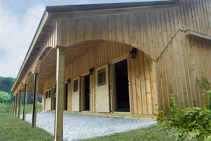 10x60 Horse Pole Barn Overhang, Arched Trim