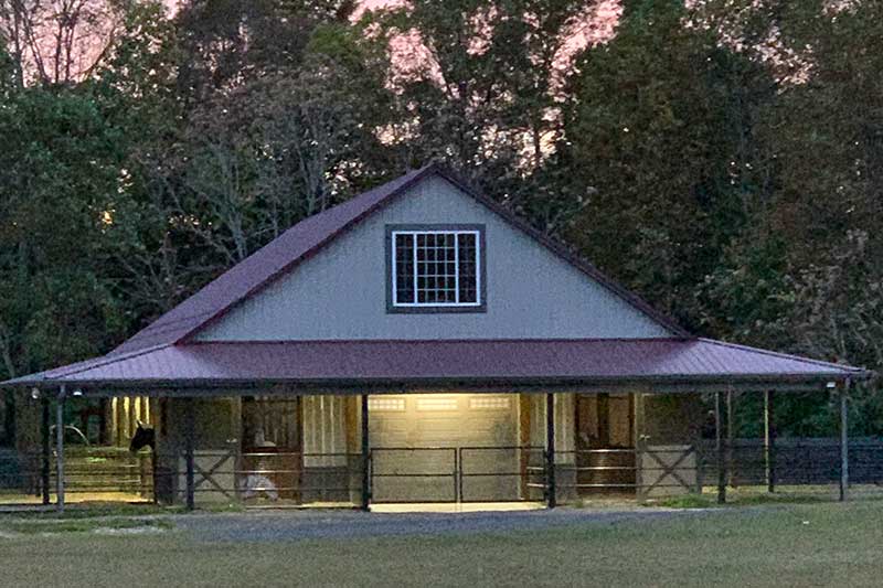 42' x 88' Horse Barn with 2 Overhangs, 10' x 66' and 1 Overhang, 10' x 42'
