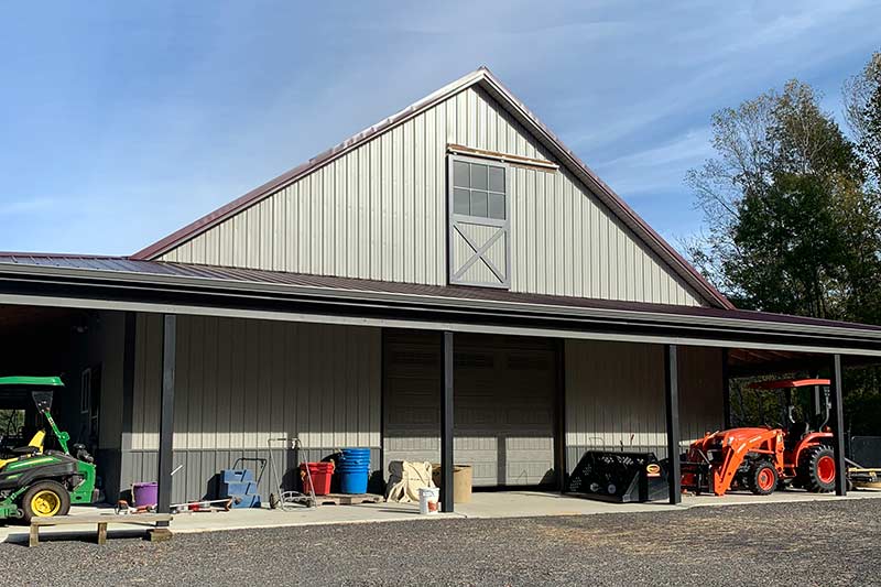 Overhang used for tractor storage.
